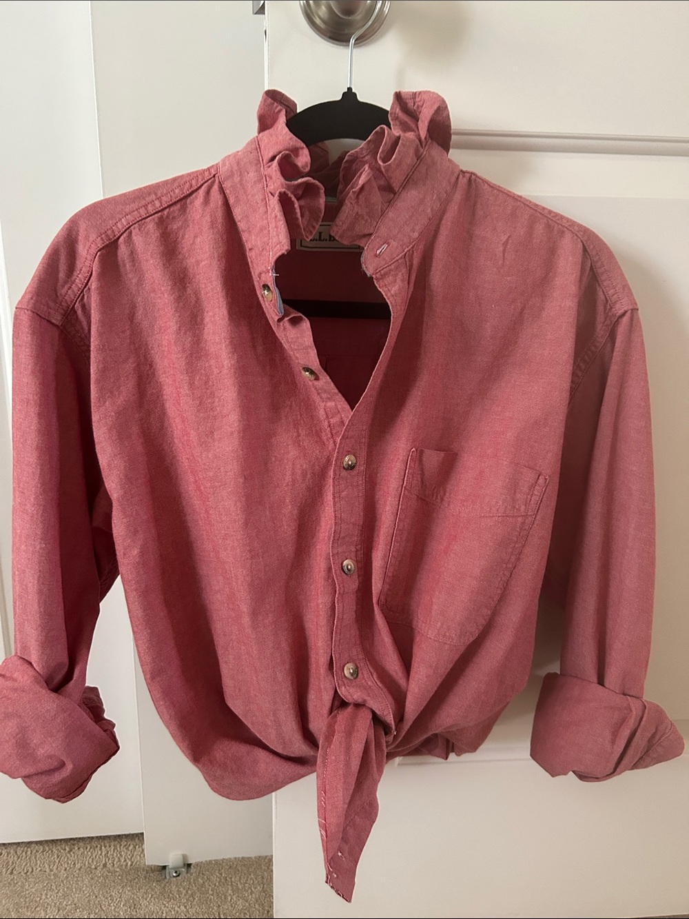 L.L. Bean Men's Casual Button-Down Shirt in Washed Red, recreated for a woman